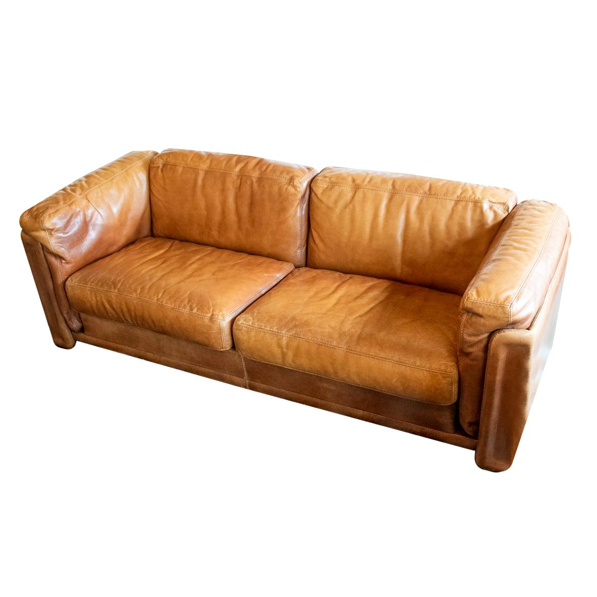 Cognac Leather Sofa, Italy, 1970s-1980s