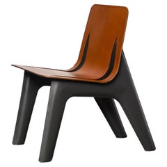 Cognac Leather Steel J-Chair Lounge by Zieta
