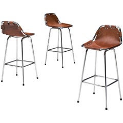 Cognac Leather Stools Selected by Charlotte Perriand