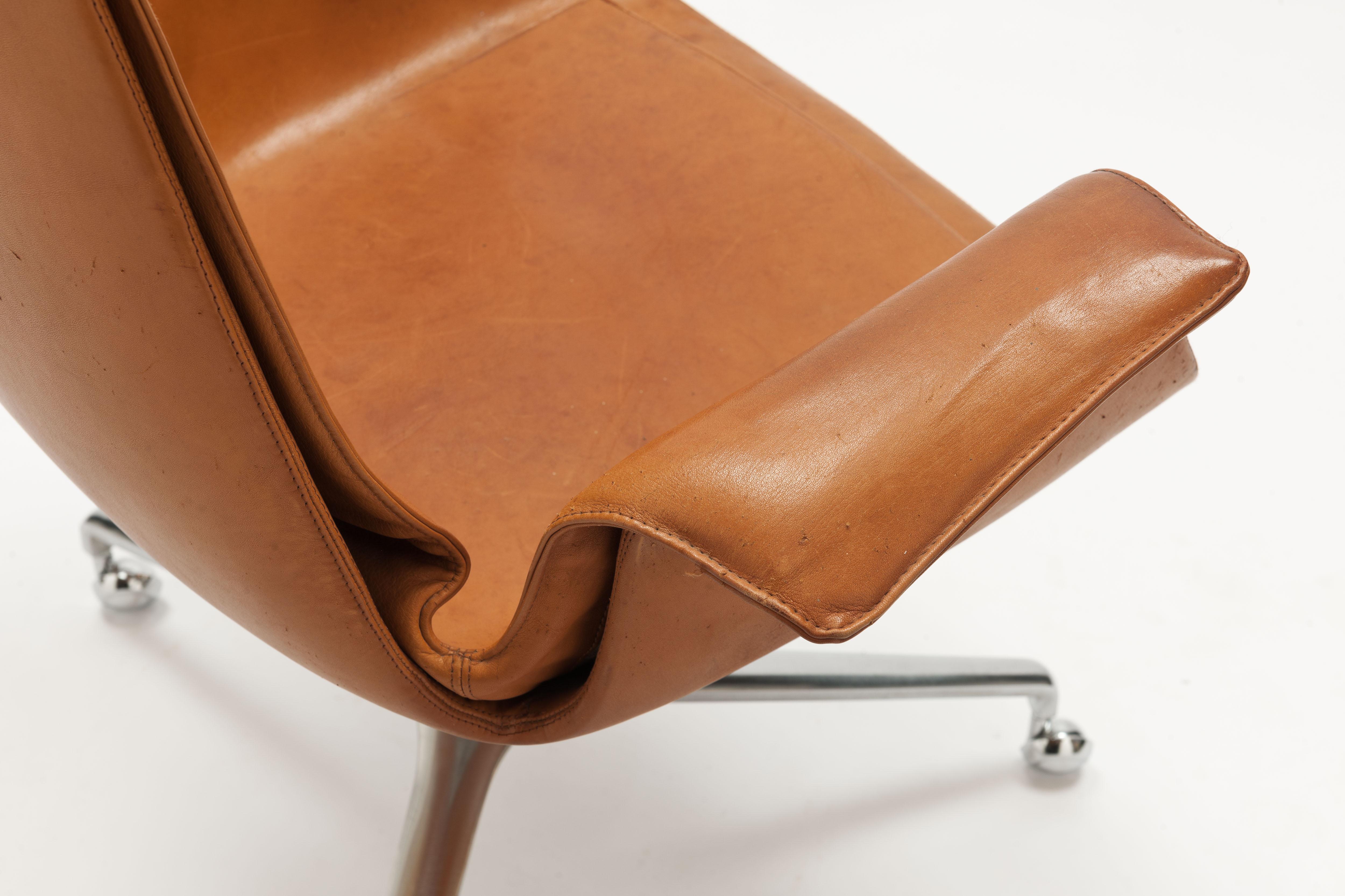  Cognac Leather Swivel 'Bird' Desk Chairs by Preben Fabricius & Jørgen Kastholm 4