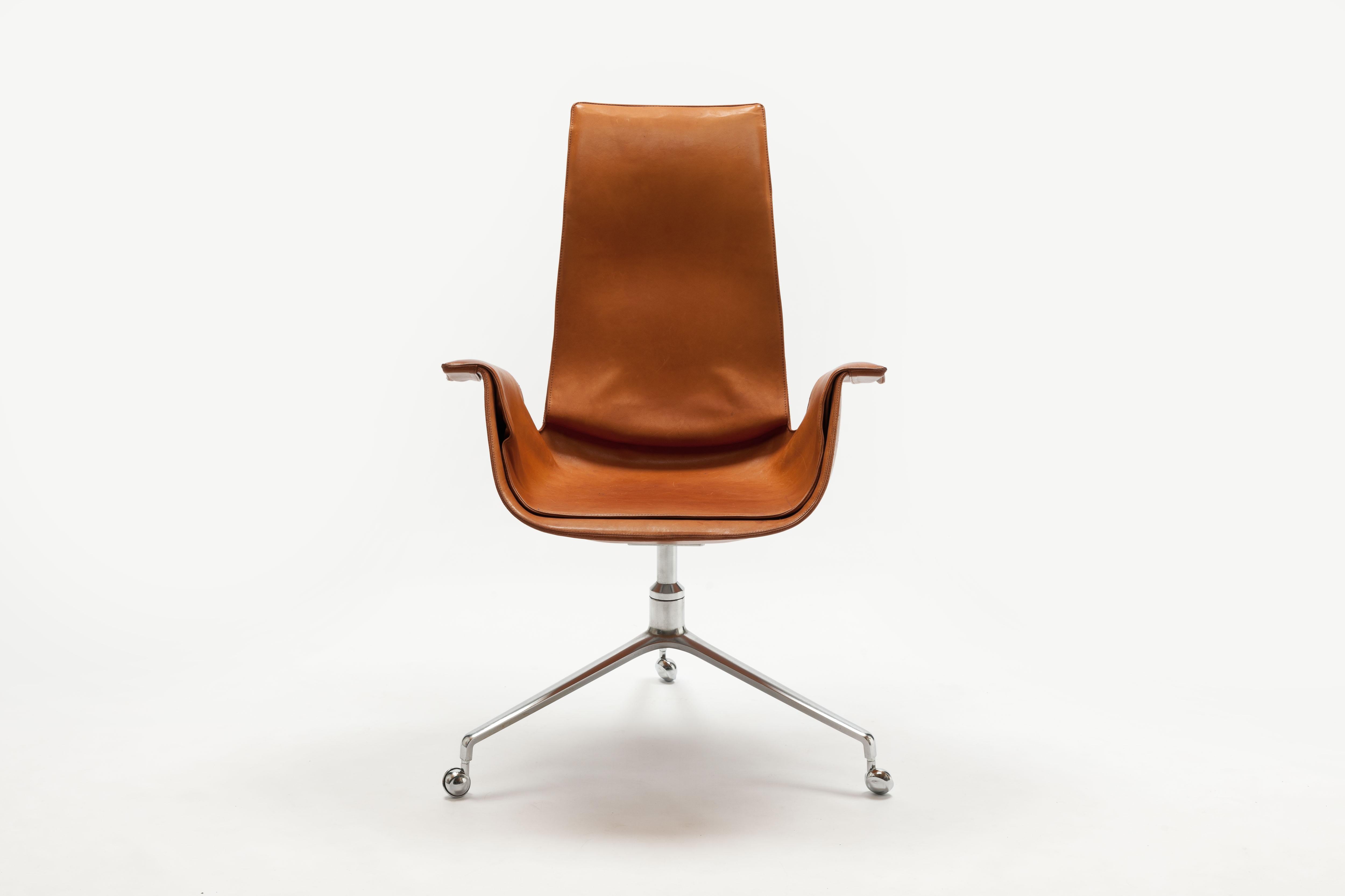  Cognac Leather Swivel 'Bird' Desk Chairs by Preben Fabricius & Jørgen Kastholm In Good Condition In Utrecht, NL