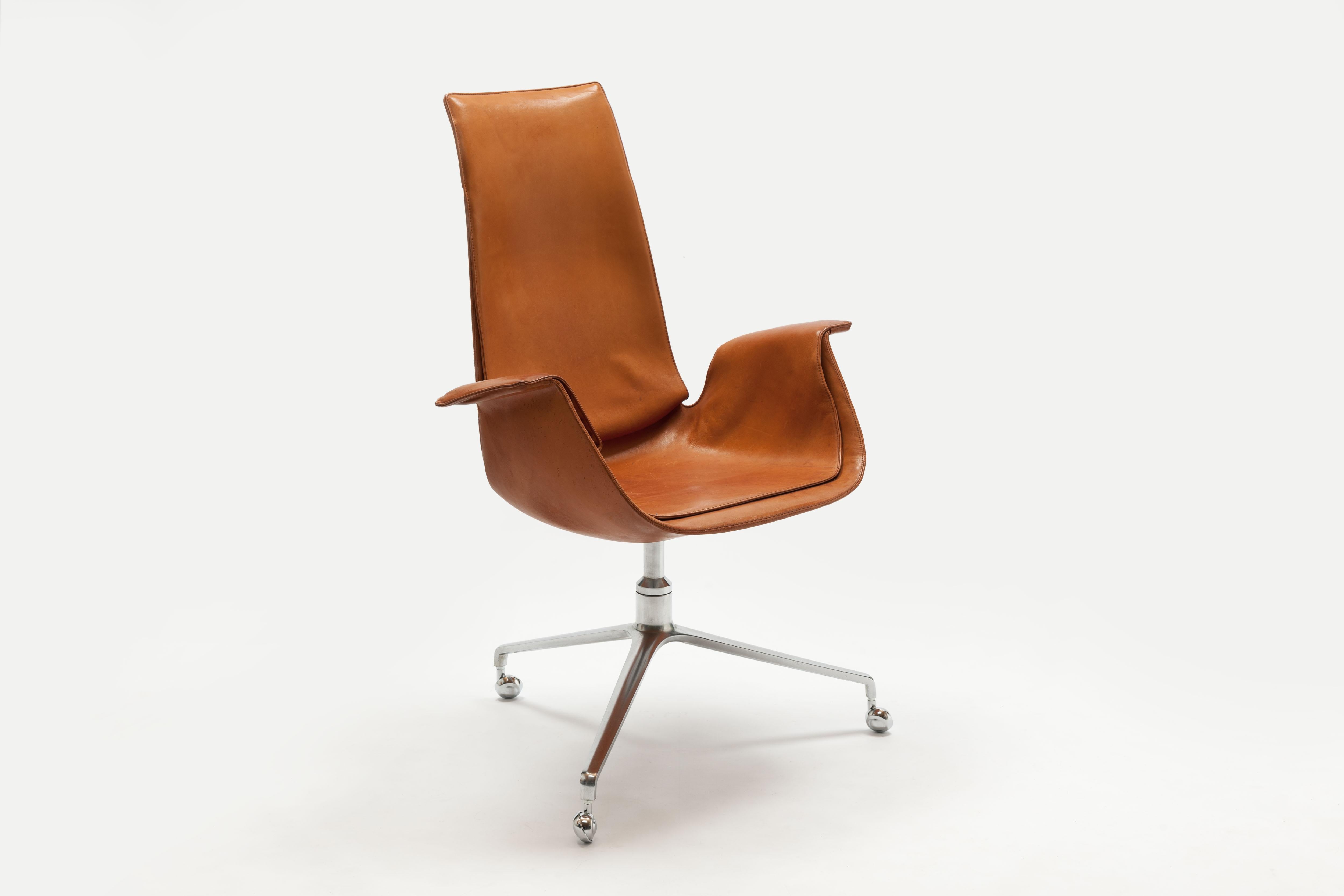 Mid-20th Century  Cognac Leather Swivel 'Bird' Desk Chairs by Preben Fabricius & Jørgen Kastholm