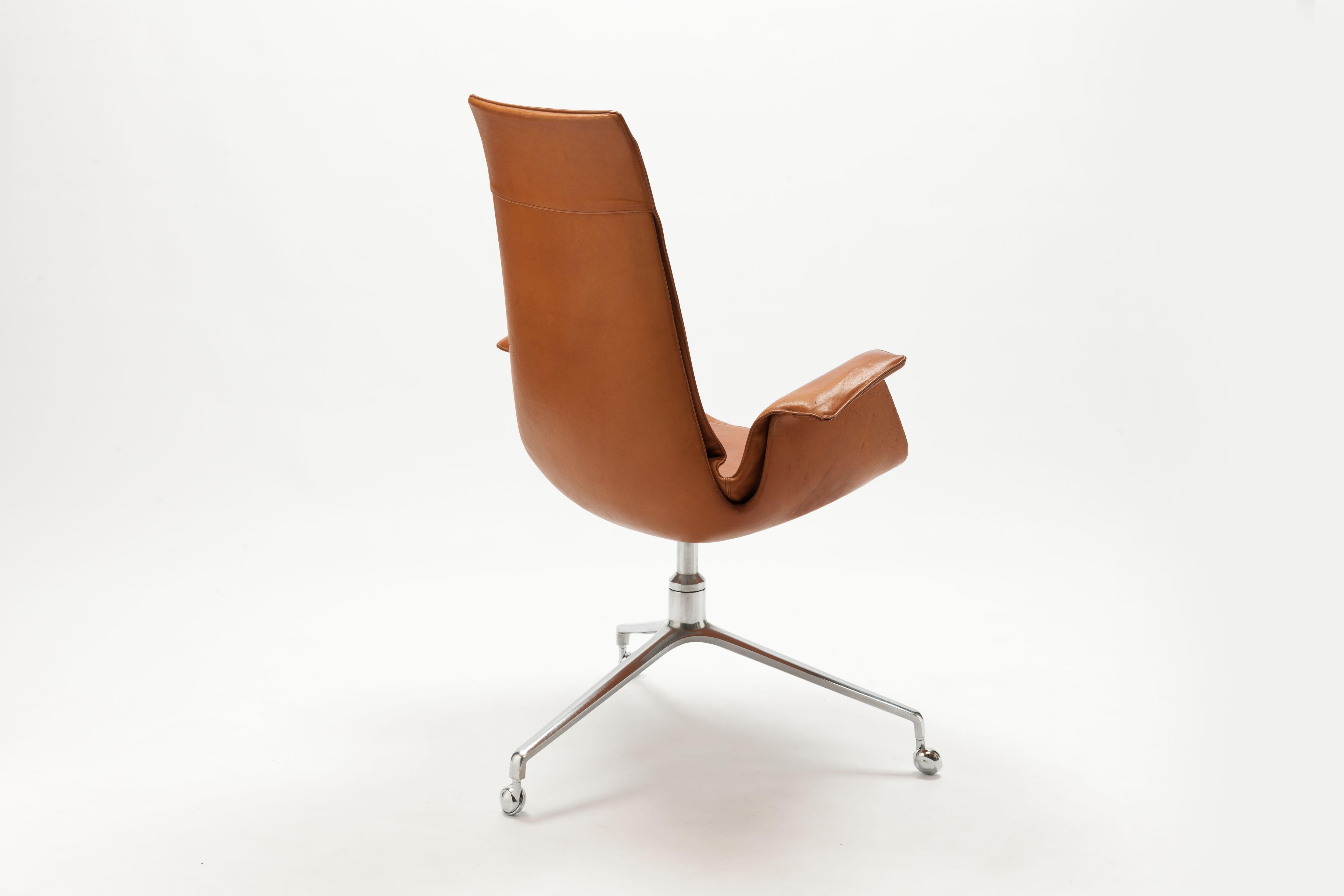  Cognac Leather Swivel 'Bird' Desk Chairs by Preben Fabricius & Jørgen Kastholm 1