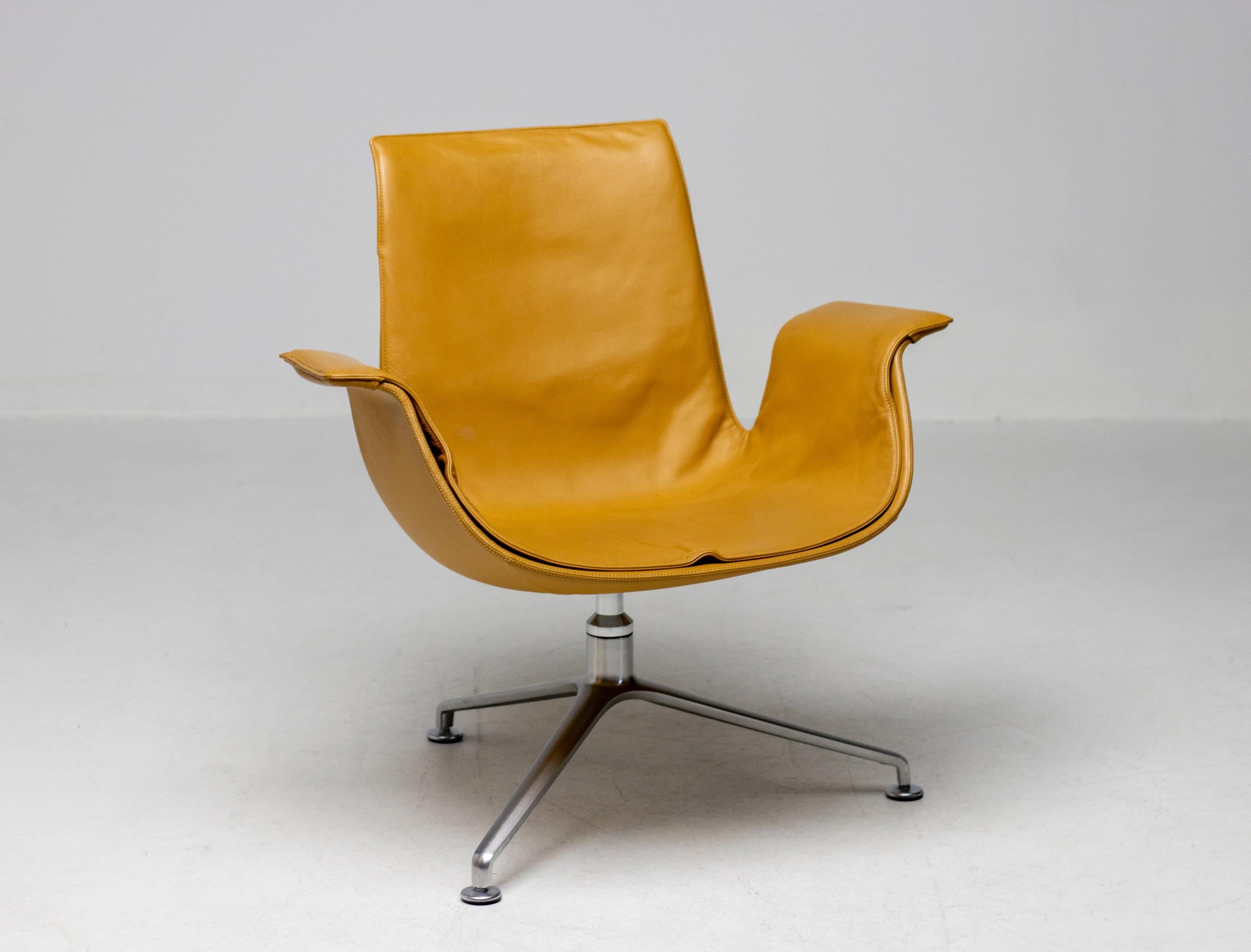 Steel Cognac Leather Swivel FK Lounge Chair by Preben Fabricius & Jorgen Kastholm  For Sale