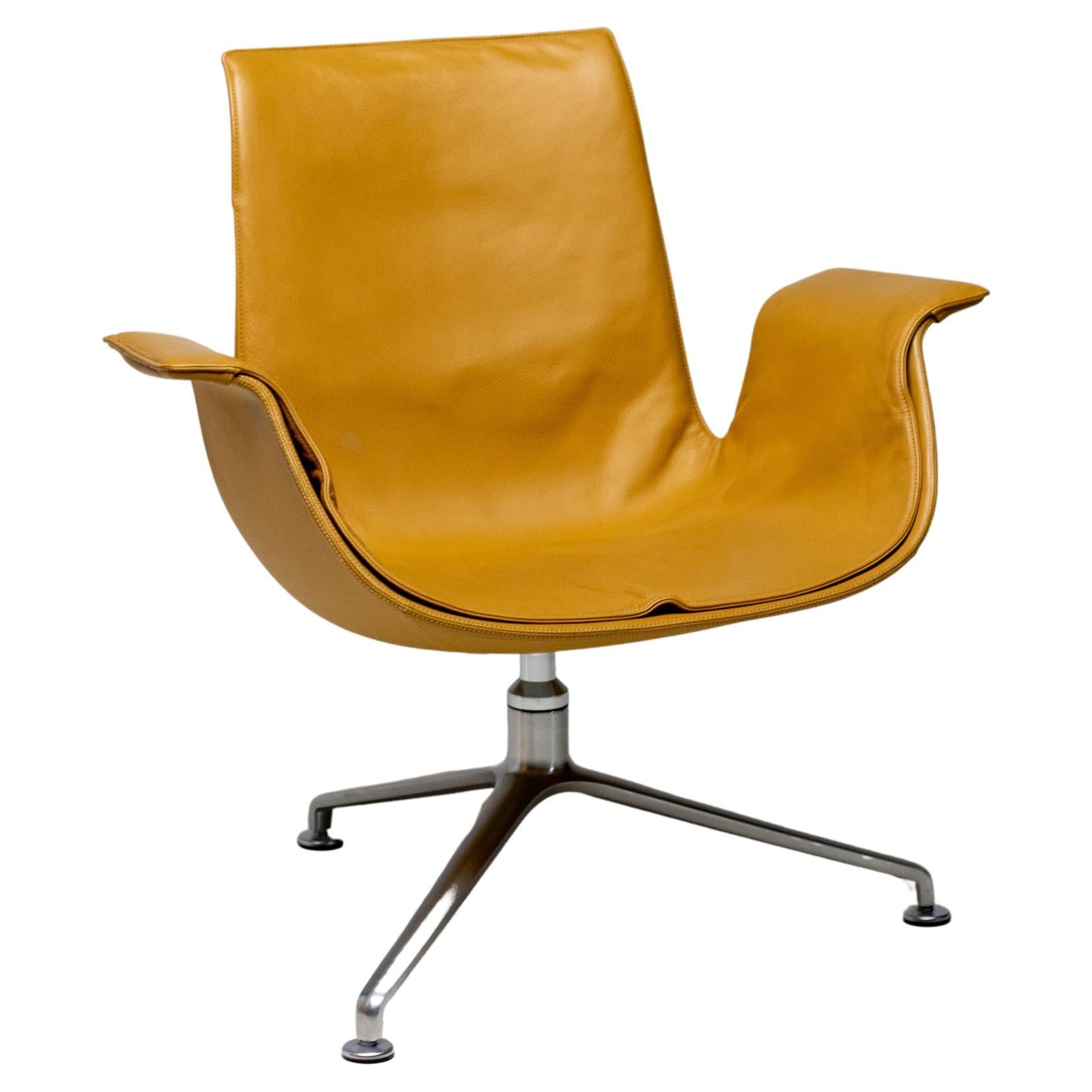 Cognac Leather Swivel FK Lounge Chair by Preben Fabricius & Jorgen Kastholm  For Sale