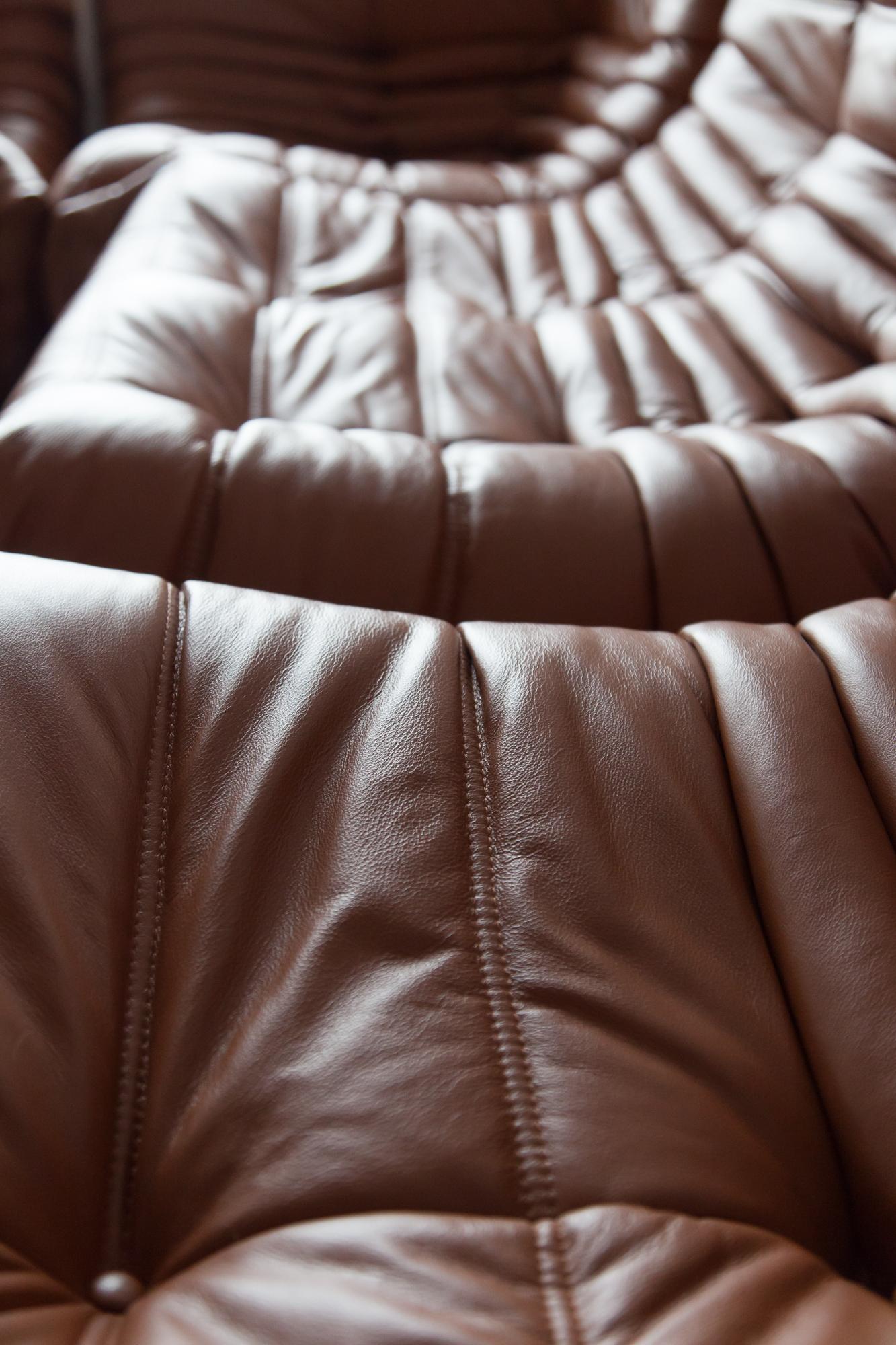 Cognac Leather Togo Living Room Set by Michel Ducaroy for Ligne Roset For Sale 5