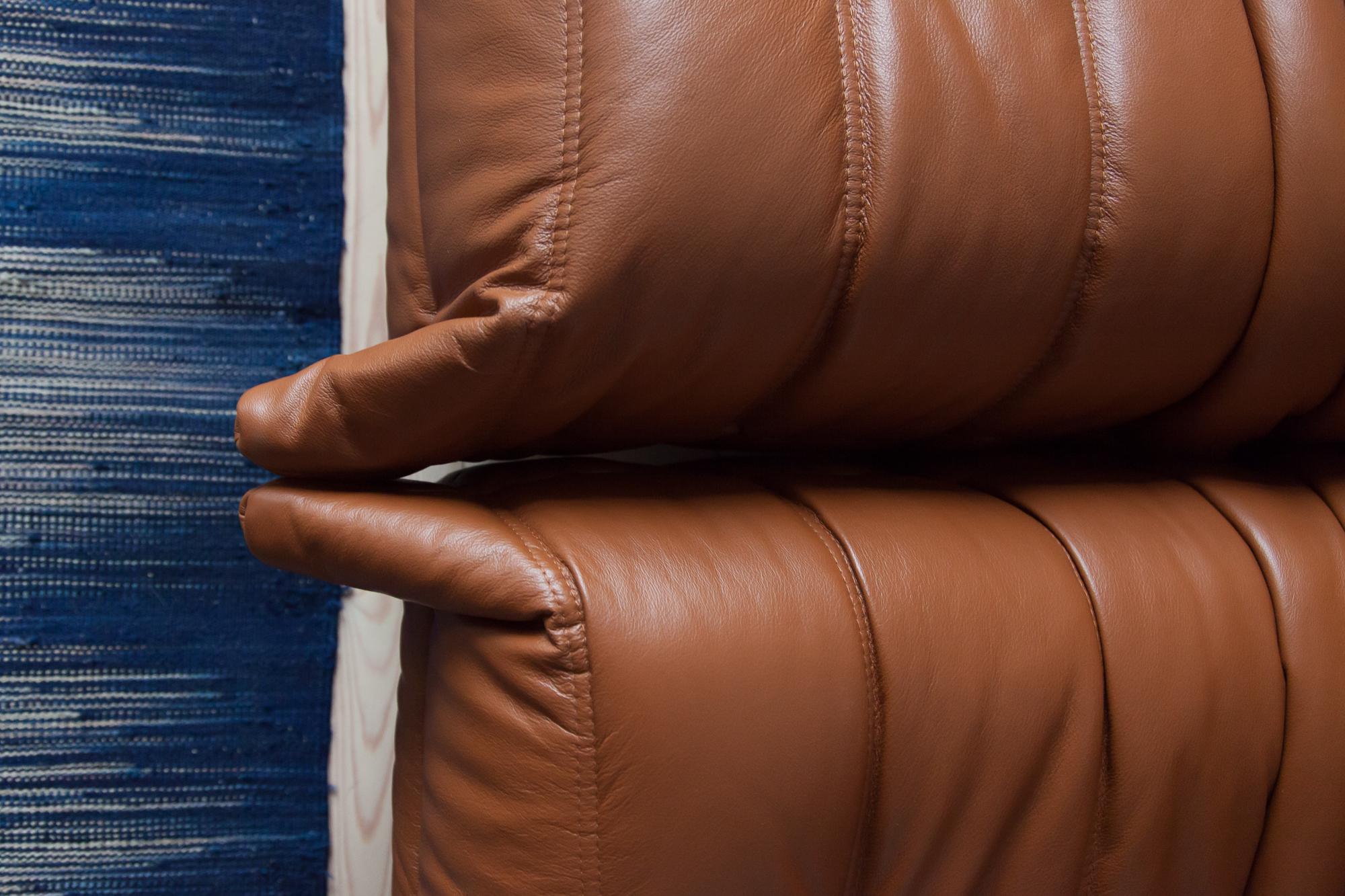 Cognac Leather Togo Living Room Set by Michel Ducaroy for Ligne Roset For Sale 9