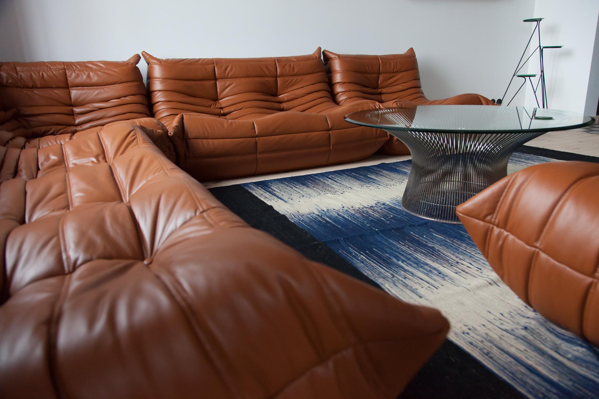 Cognac Leather Togo Living Room Set by Michel Ducaroy for Ligne Roset For Sale 2
