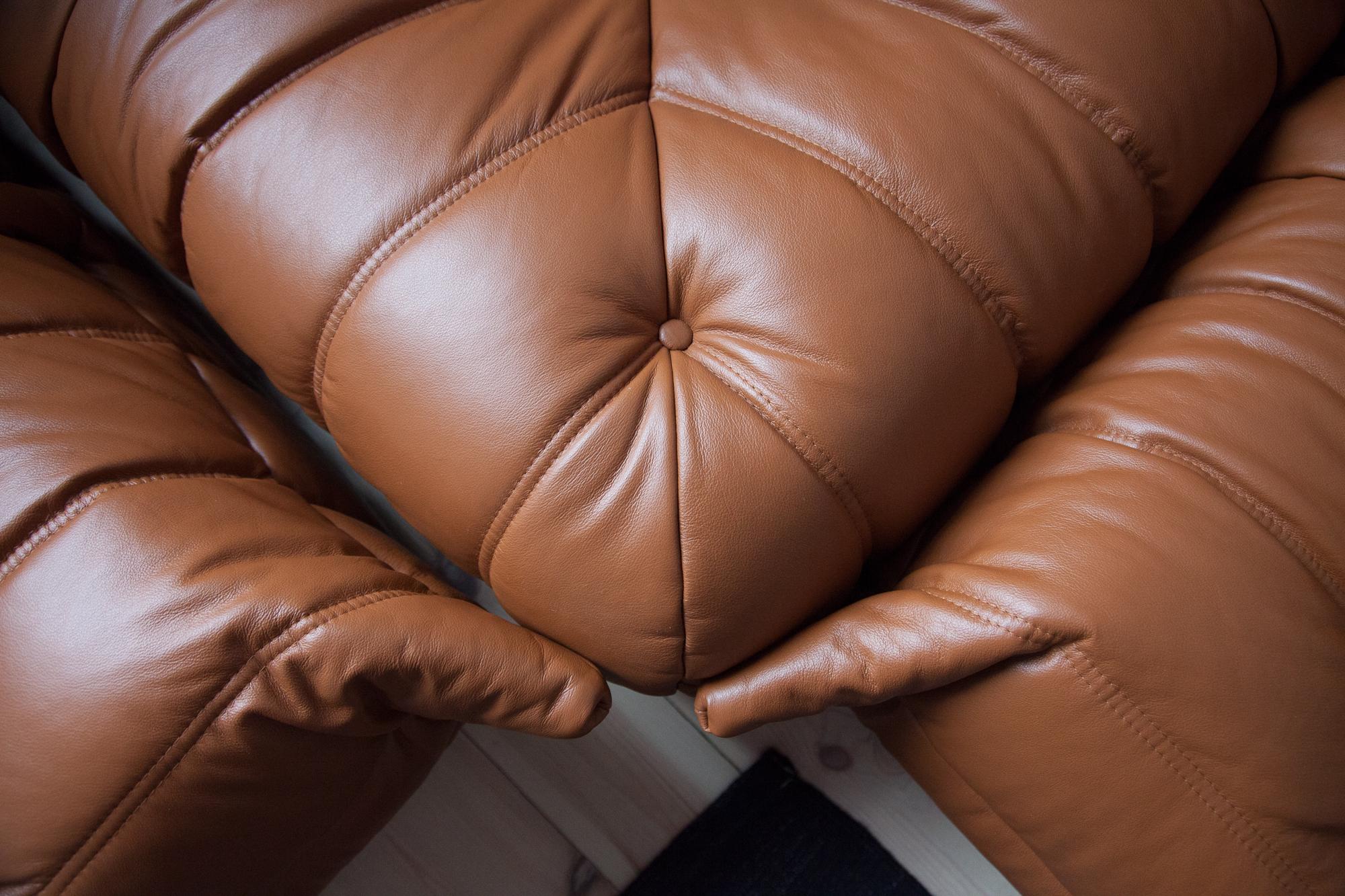 Cognac Leather Togo Living Room Set by Michel Ducaroy for Ligne Roset For Sale 3