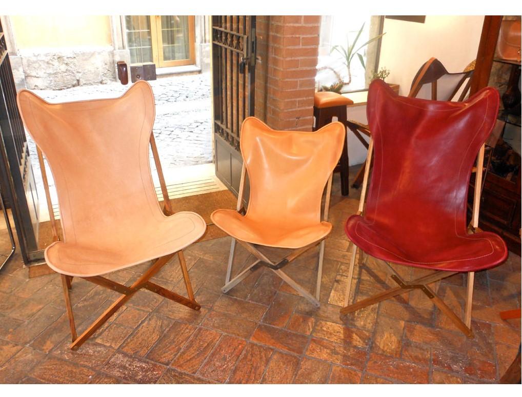 italien Fauteuil Tripolina en cuir cognac en vente