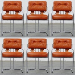 Cognac Leather 
Tucroma
 Chairs by Guido Faleschini for i4 Mariani, New