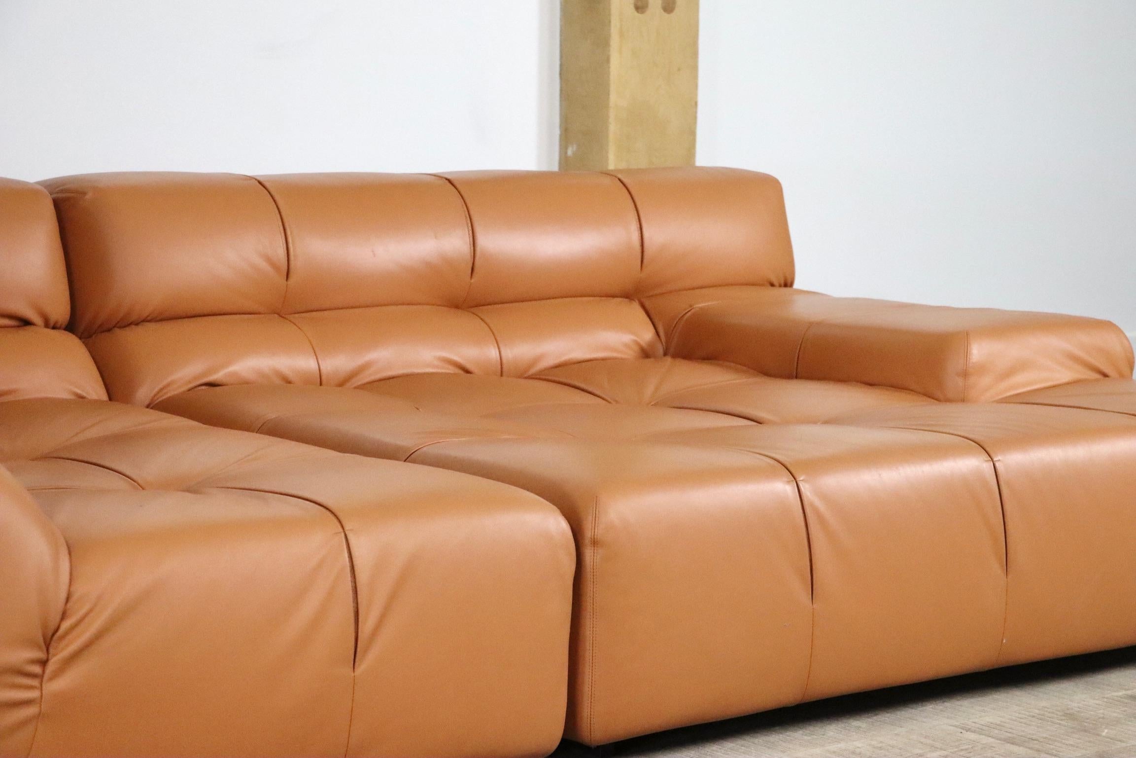 Cognac Leather Tufty Time Sofa by Patricia Urquiola for B&B Italia In Good Condition In ABCOUDE, UT