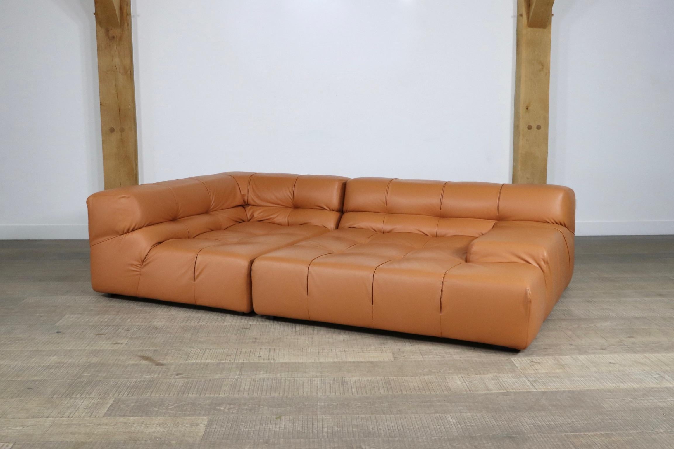 Contemporary Cognac Leather Tufty Time Sofa by Patricia Urquiola for B&B Italia