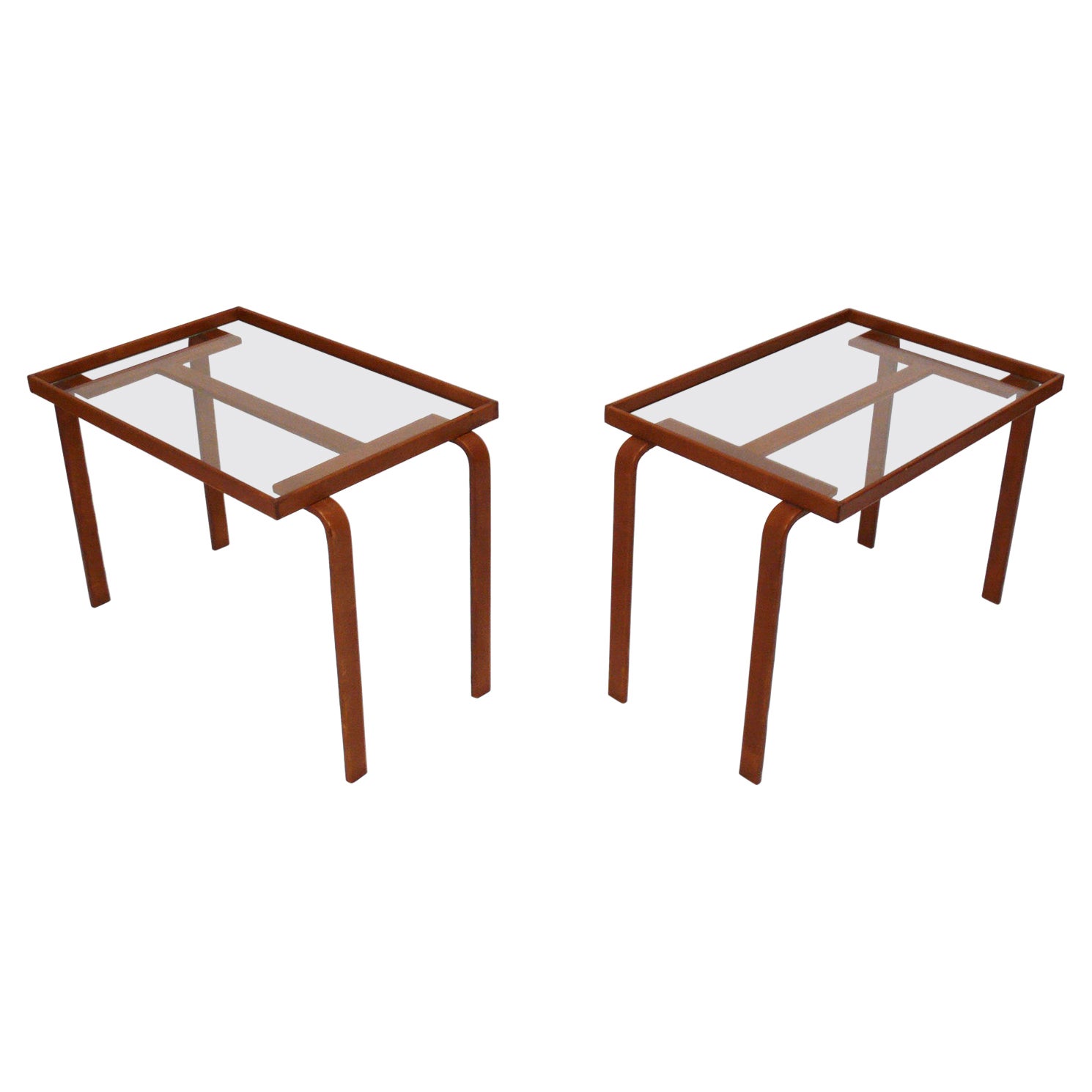 Tables d'extrémité en métal gainé de cuir cognac Style Art Déco