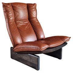 Dutch Cognac Leolux Leather and Wood Lounge Chair, 1970s