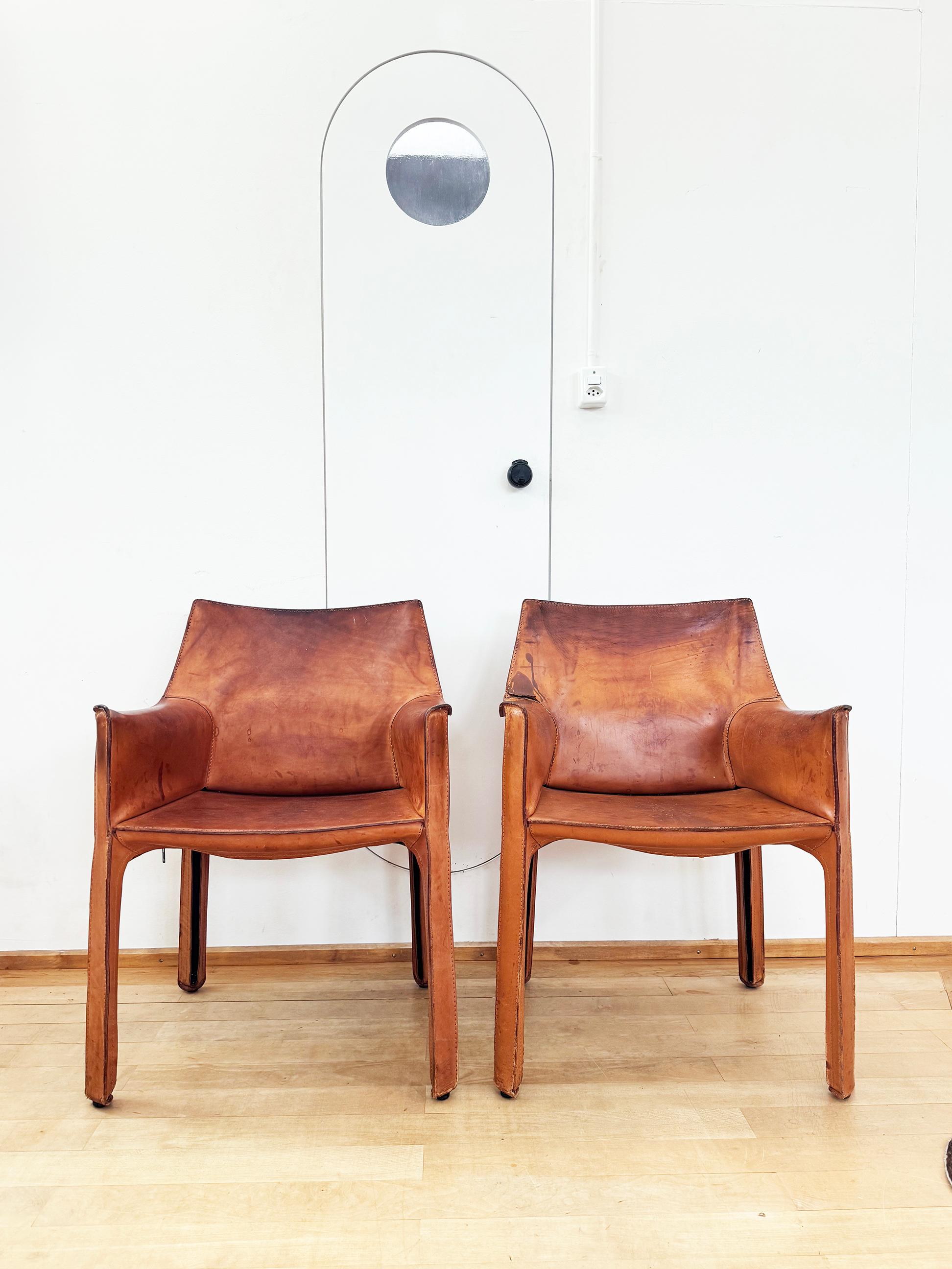 Cognac natural Brown Leather Cassina Cab 413 Armchair Bellini (4 available) For Sale 8