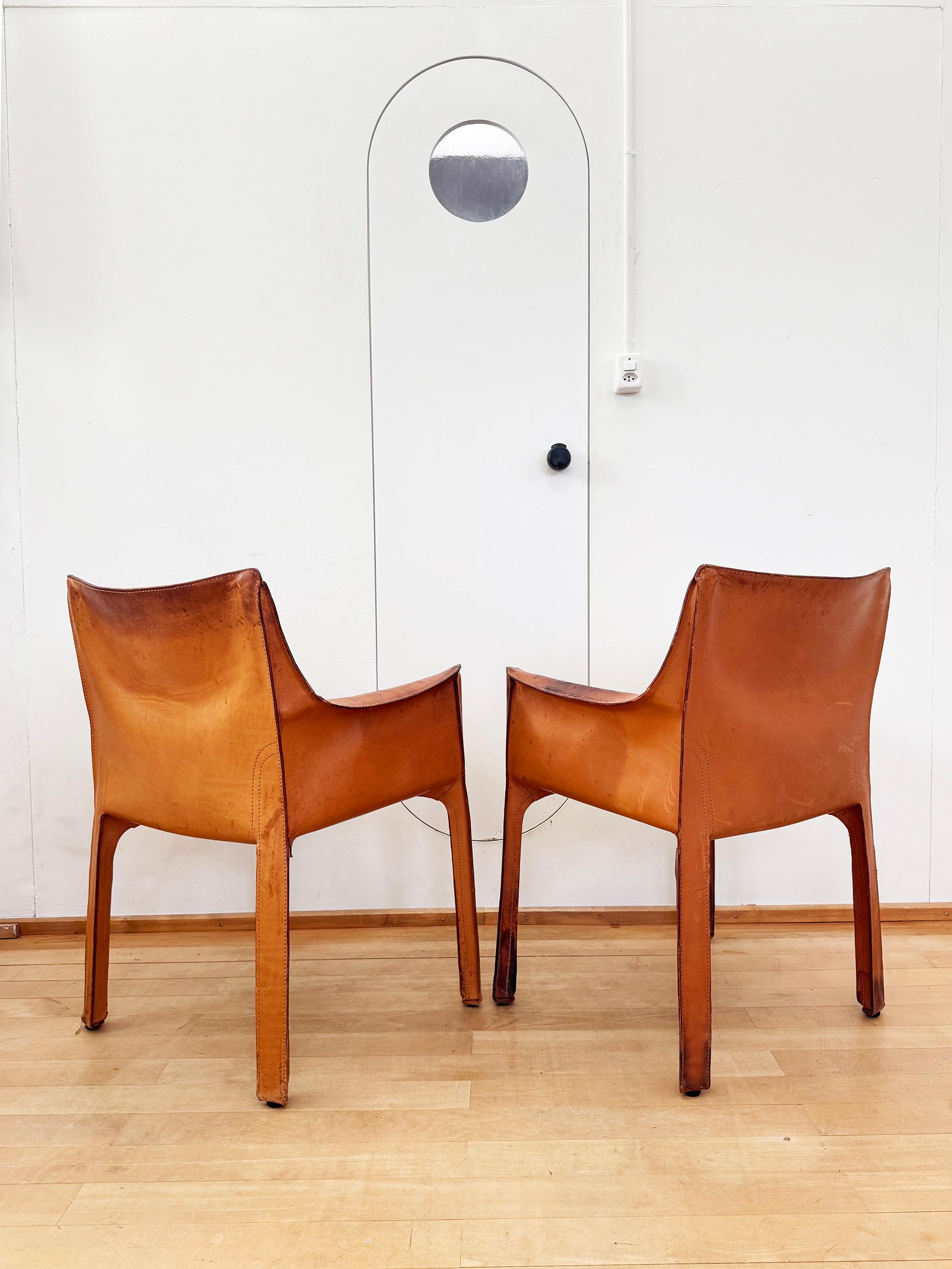 Cognac natural Brown Leather Cassina Cab 413 Armchair Bellini (4 available) For Sale 13