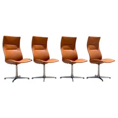 Cognac Overman High Back Swivel Dining Chairs, set of 4