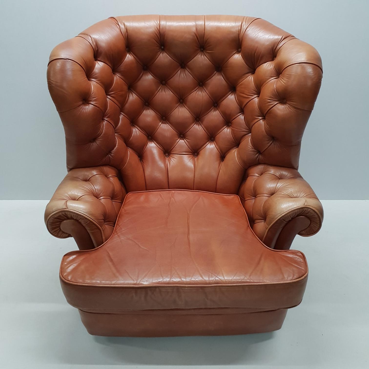 Cognac Pegasus Leather Wing Chair by Whittle Brothers of Warrington, 1970s For Sale 3