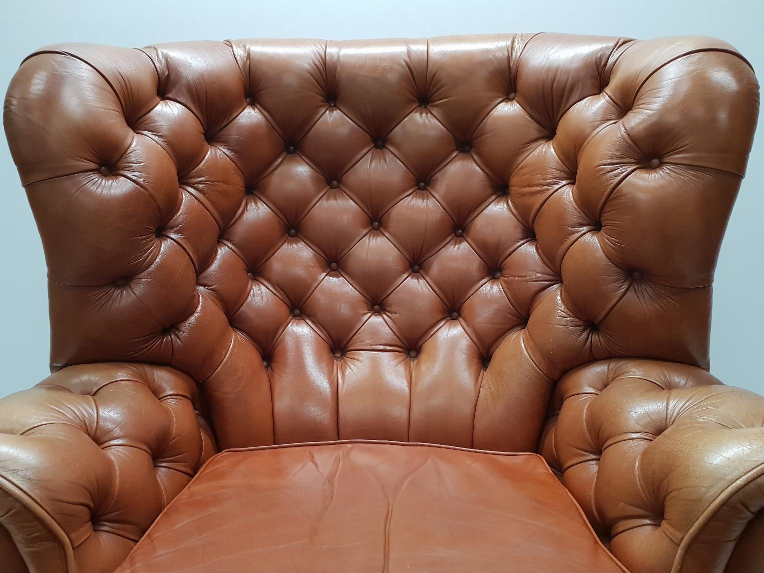 Cognac Pegasus Leather Wing Chair by Whittle Brothers of Warrington, 1970s For Sale 6