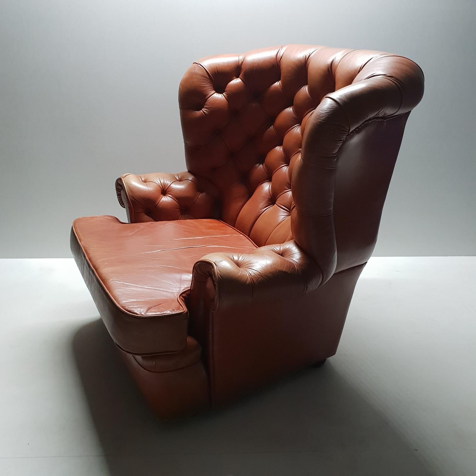 Cognac Pegasus Leather Wing Chair by Whittle Brothers of Warrington, 1970s For Sale 8