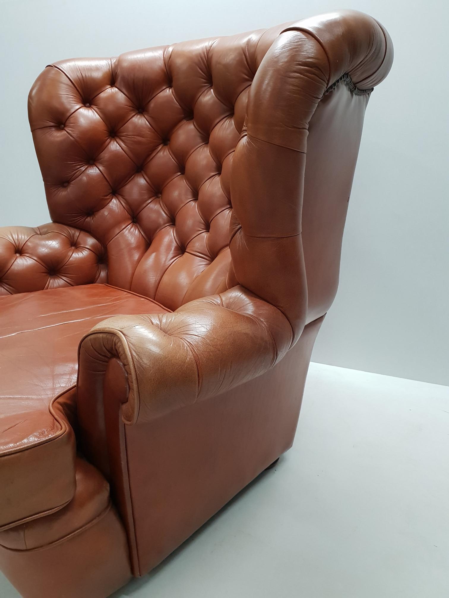 Chesterfield Cognac Pegasus Leather Wing Chair by Whittle Brothers of Warrington, 1970s For Sale