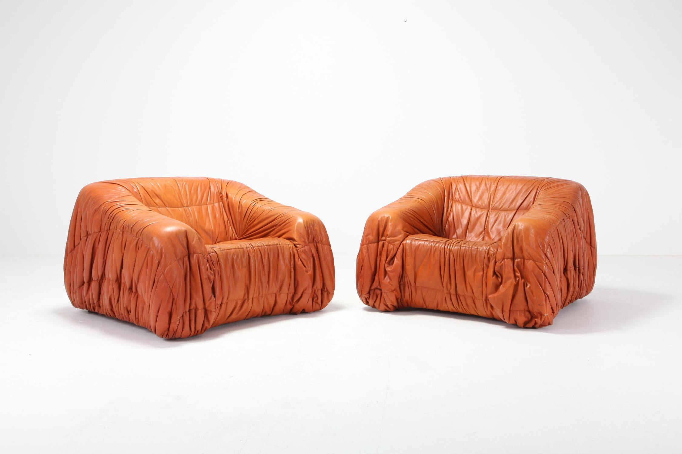 Cognac ‘Piumino’ Living Room Set by De Pas, D’urbino & Lomazzi 5