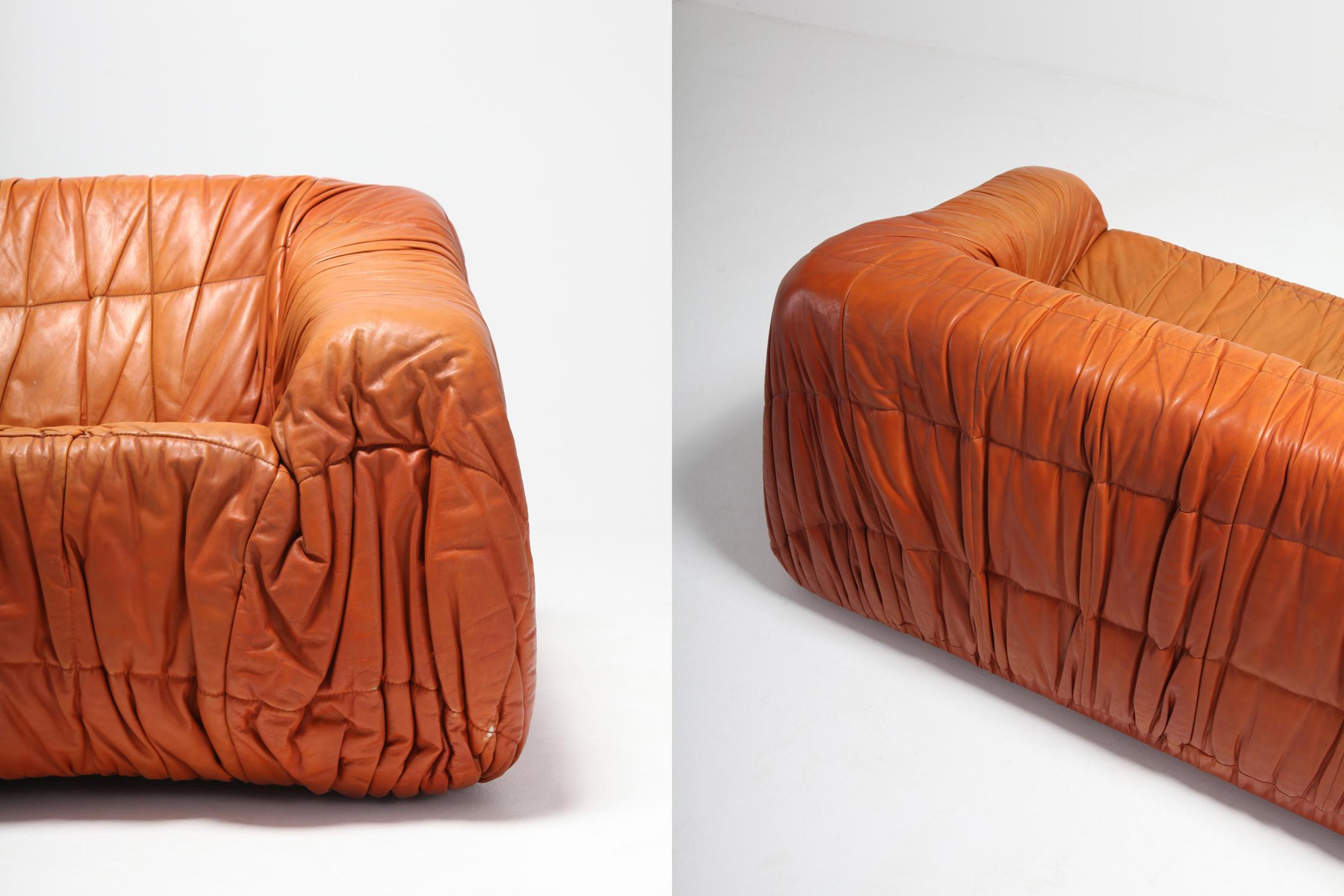 Leather Cognac ‘Piumino’ Living Room Set by De Pas, D’urbino & Lomazzi