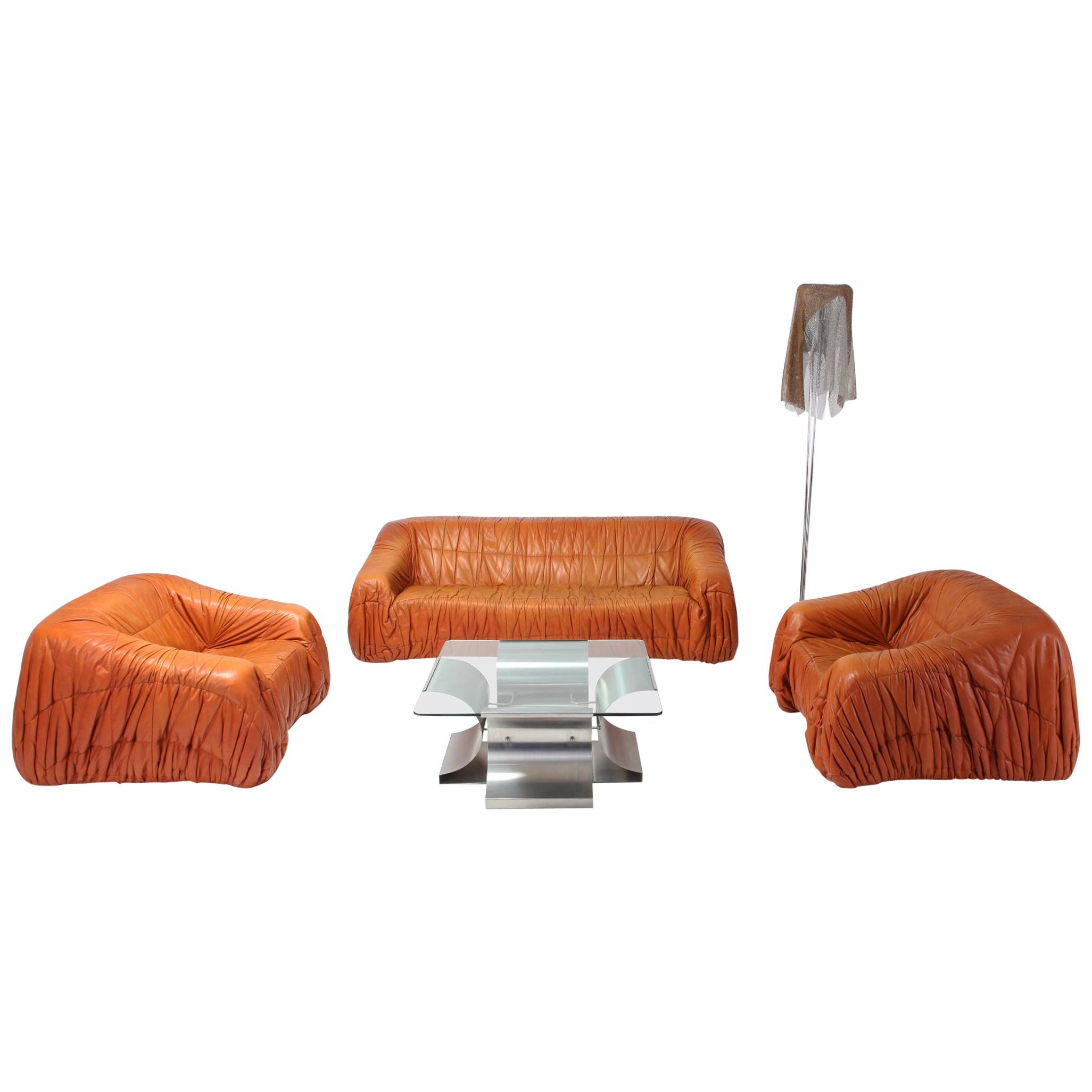 Cognac ‘Piumino’ Living Room Set by De Pas, D’urbino & Lomazzi