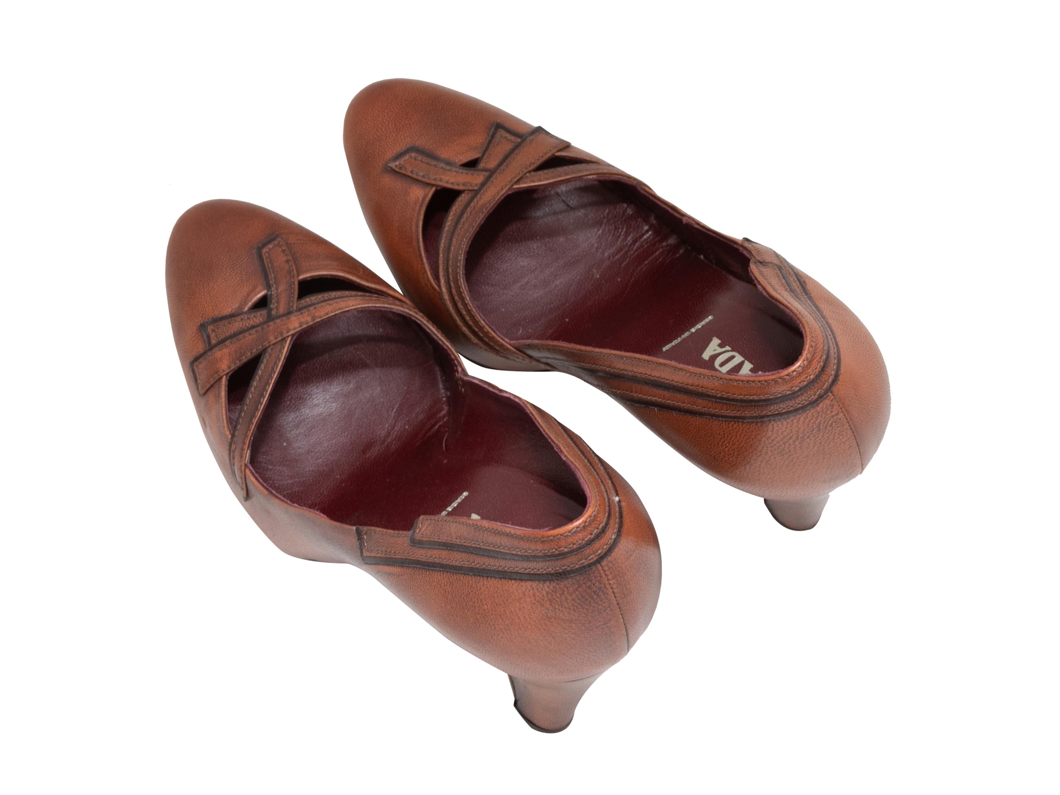Brown Cognac Prada Cutout Leather Pumps Size 37.5