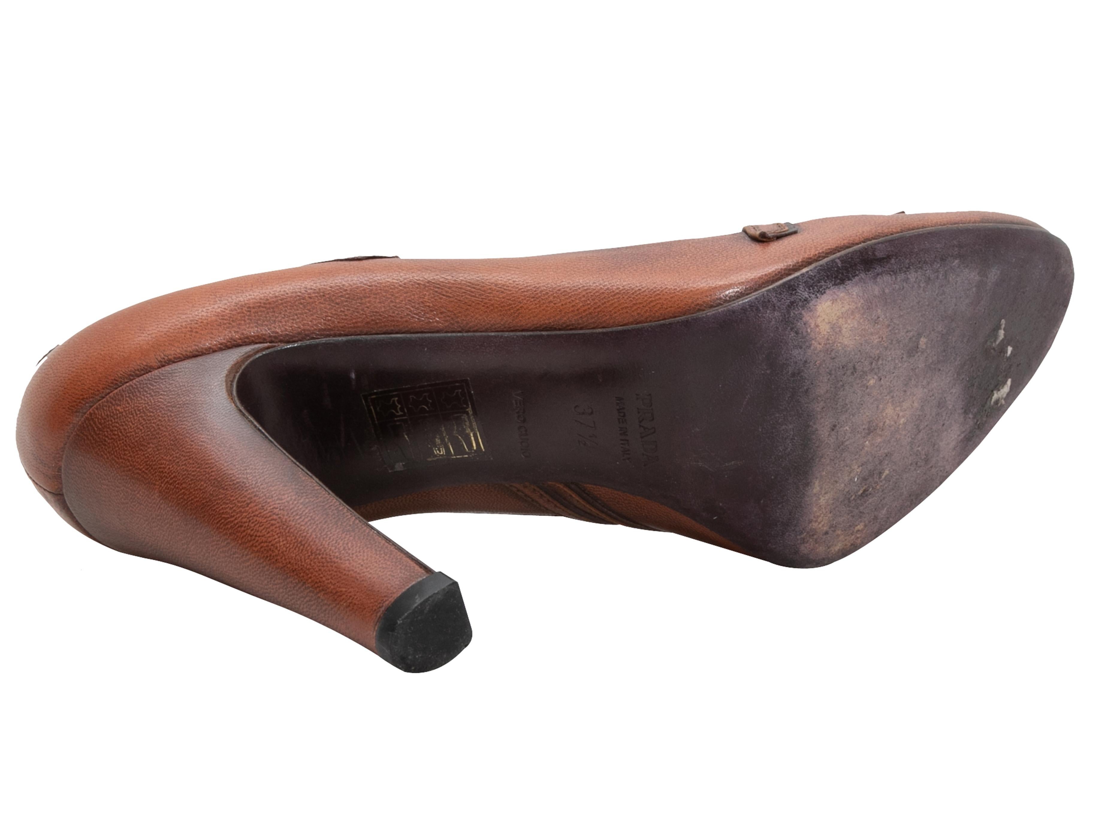 Women's Cognac Prada Cutout Leather Pumps Size 37.5