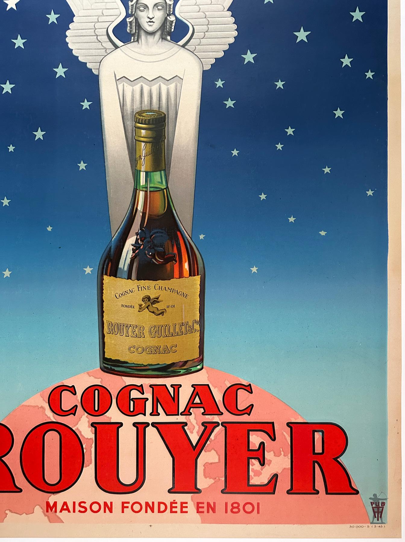 Coñac Rouyer, 1945  Cartel publicitario francés vintage sobre el alcohol Lino en venta