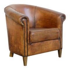 Cognac Sheepskin Leather Club Chair