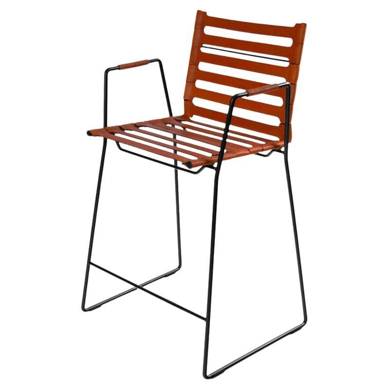 Cognac Strap Bar Chair by OxDenmarq For Sale