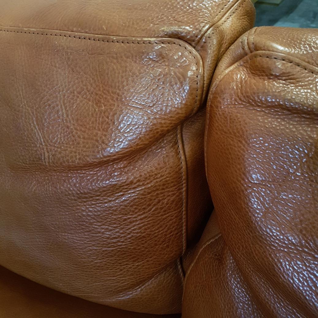 Cognac Thick High Quality Leather Two-Seat Sofa by Molinari 'Marked', 1990s 5