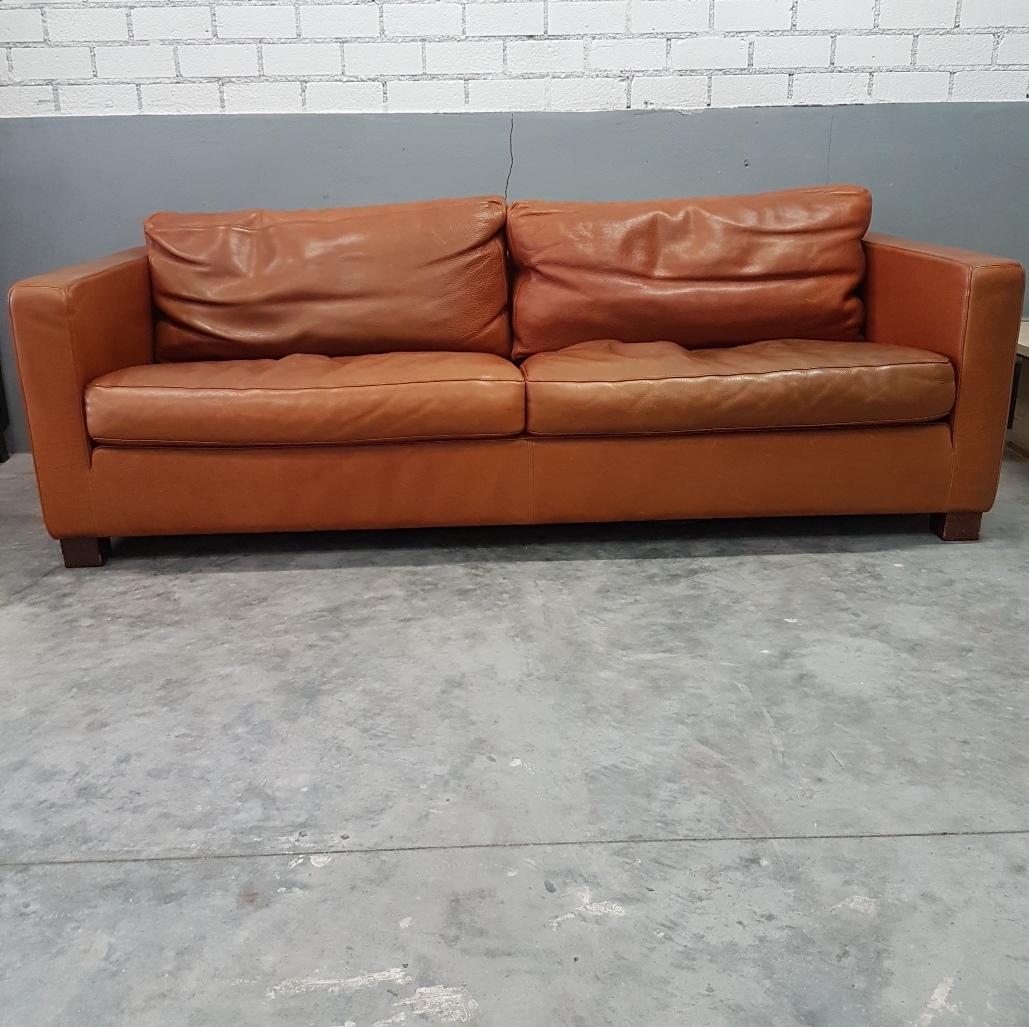 Cognac Thick High Quality Leather Two-Seat Sofa by Molinari 'Marked', 1990s 6