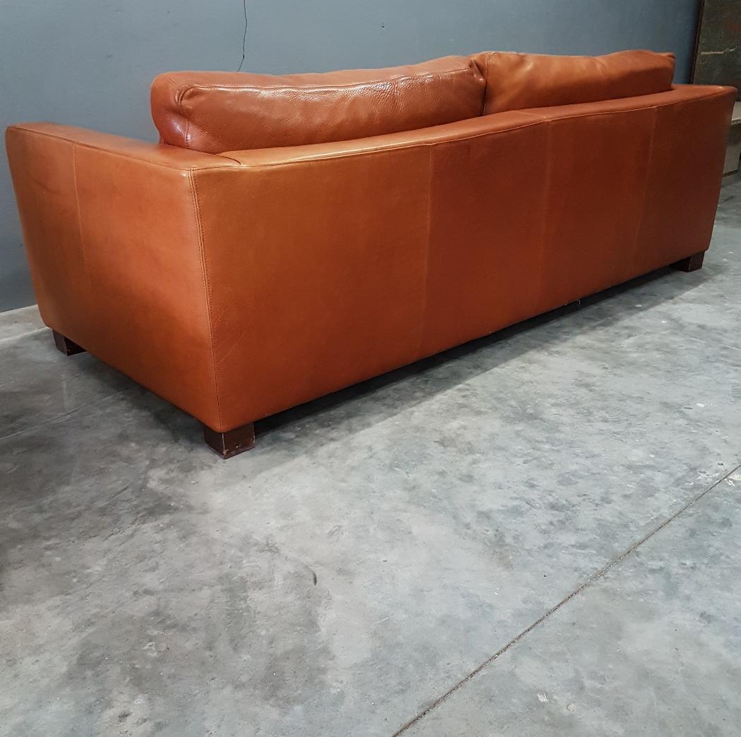 Industrial Cognac Thick High Quality Leather Two-Seat Sofa by Molinari 'Marked', 1990s