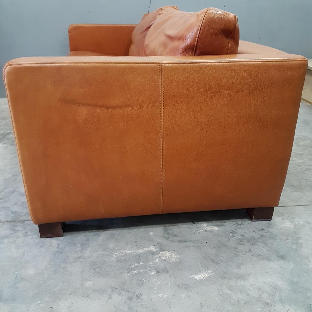 Italian Cognac Thick High Quality Leather Two-Seat Sofa by Molinari 'Marked', 1990s