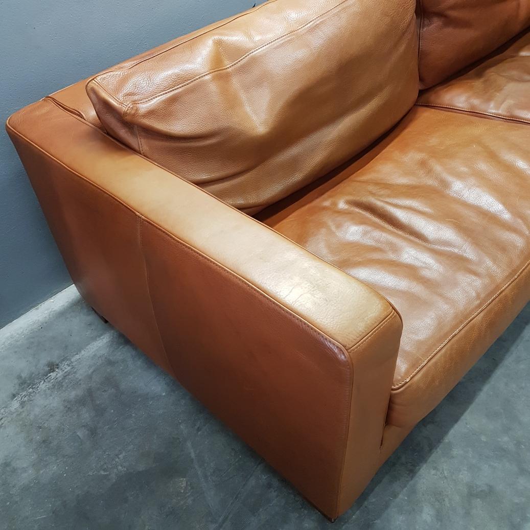 Late 20th Century Cognac Thick High Quality Leather Two-Seat Sofa by Molinari 'Marked', 1990s