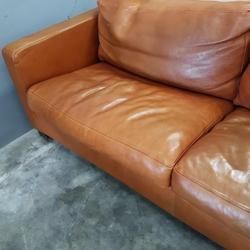 Cognac Thick High Quality Leather Two-Seat Sofa by Molinari 'Marked', 1990s 1