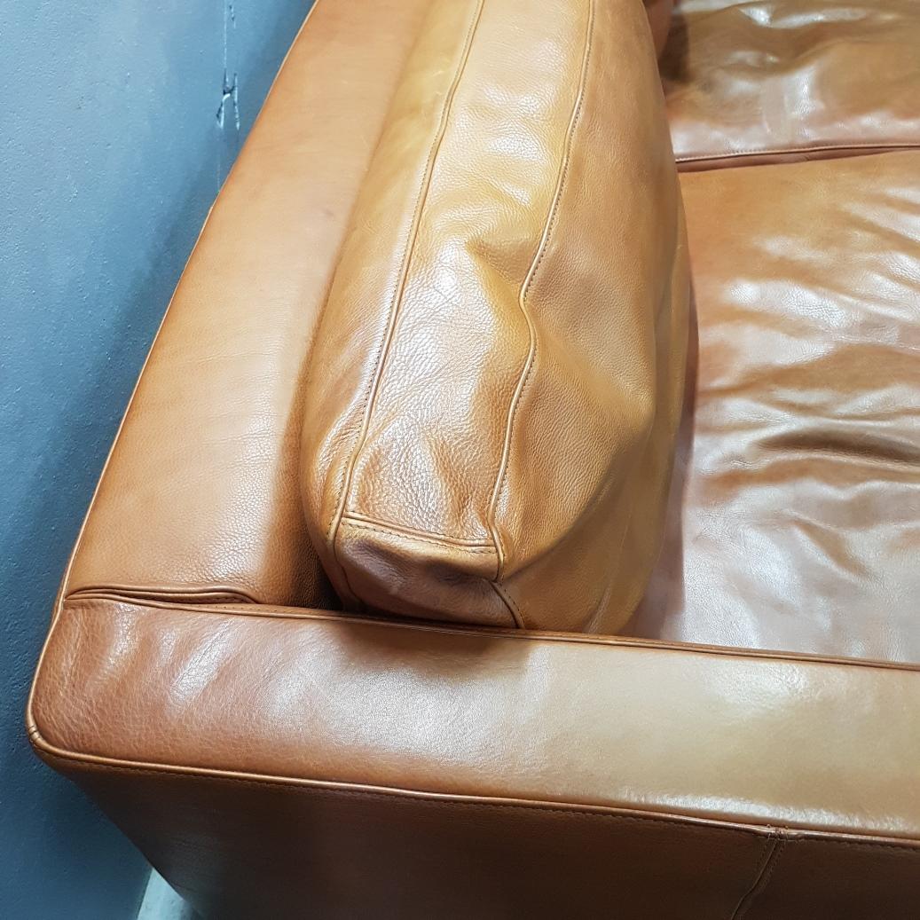 Cognac Thick High Quality Leather Two-Seat Sofa by Molinari 'Marked', 1990s 3