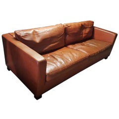 Cognac Thick High Quality Leather Two-Seat Sofa by Molinari 'Marked', 1990s