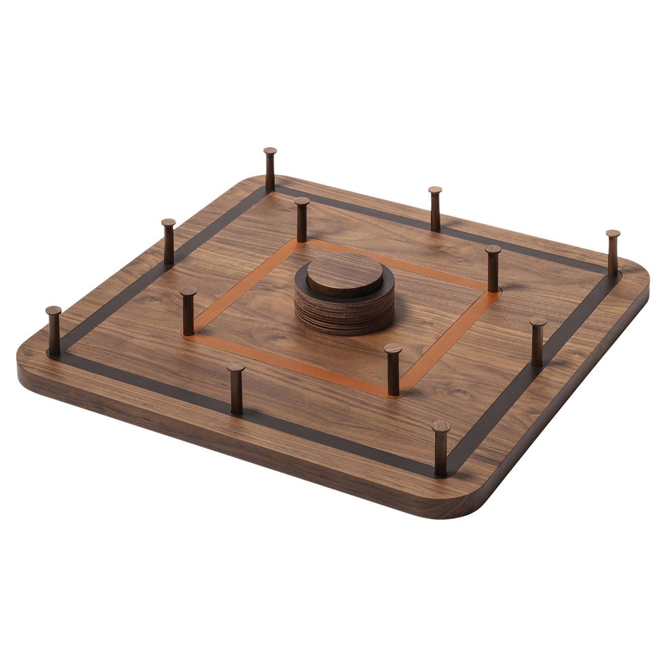 Cognac Walnut Leather Ring Toss Game Board For Sale