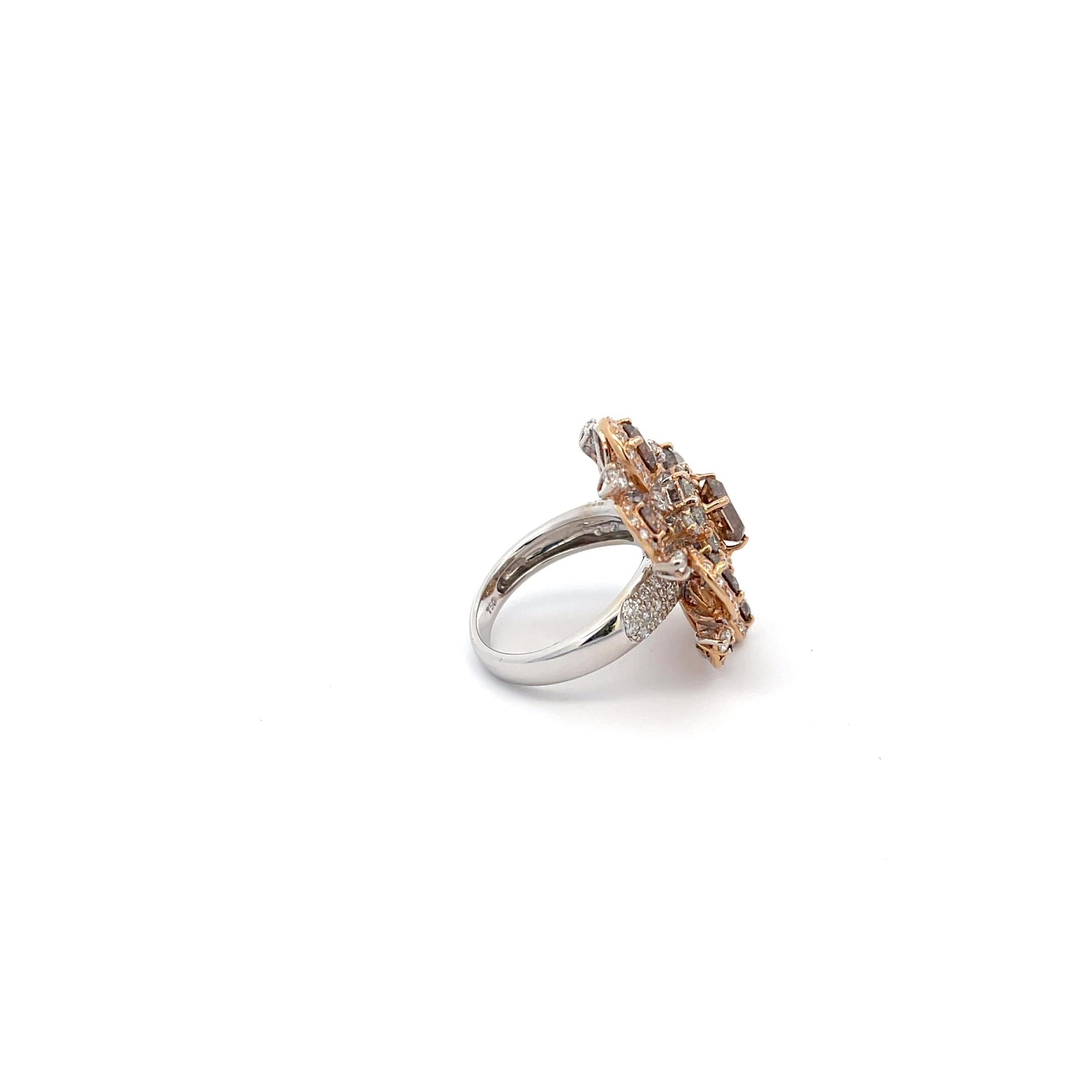 Women's Cognac & White Diamond '5.50ctw' Flower Ring 18K Rose/White Gold For Sale