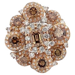 Retro Cognac & White Diamond '5.50ctw' Flower Ring 18K Rose/White Gold