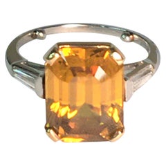 Bague en platine avec zircon cognac et diamants blancs