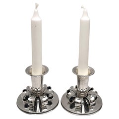 Cohr Sterling Silver Pair of Oil Candlesticks in Jensen Mid-Century Modern Style