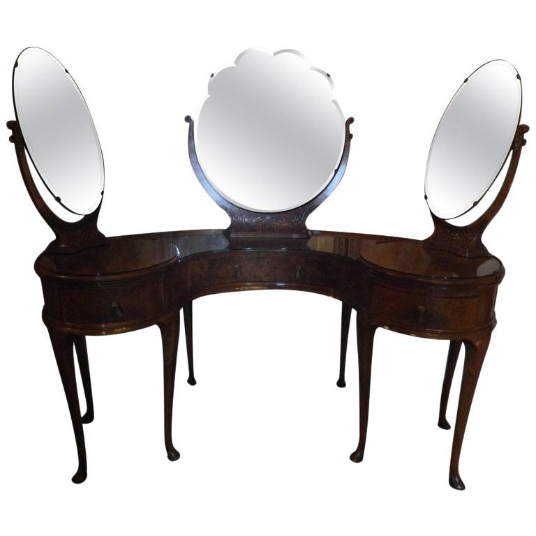 Coiffeuse or Dressing Table with Three Mirrors on Pad Feet, 19th Century