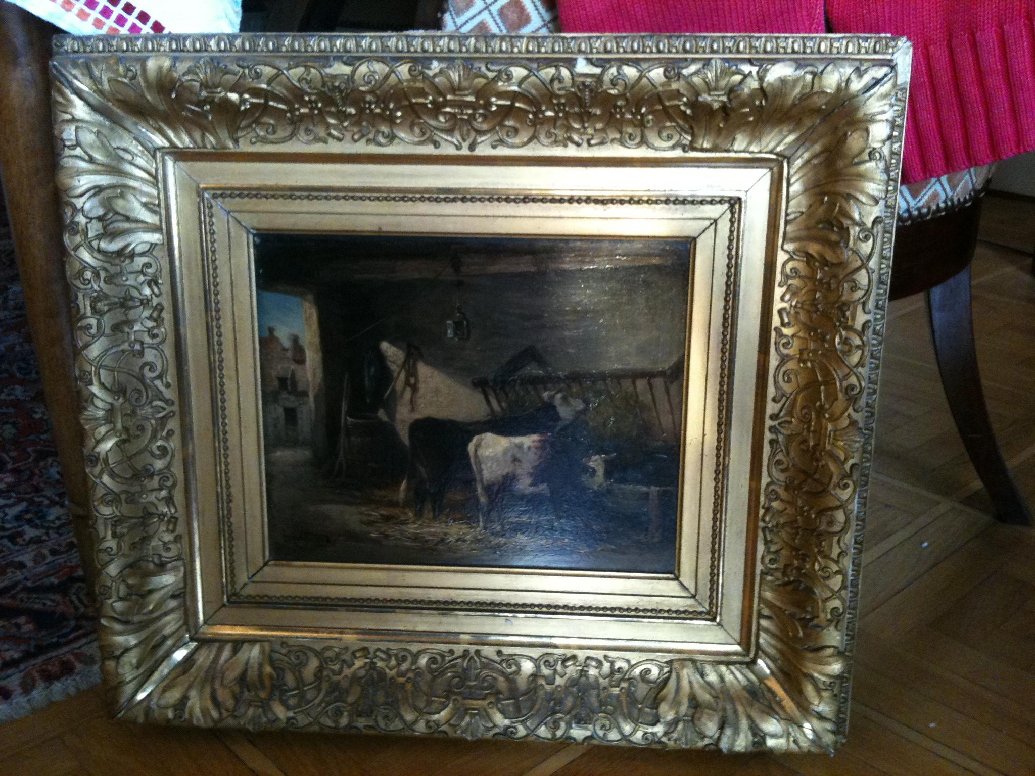 Tierszene, Öl auf Holz, unten links signiert (Impressionismus), Painting, von Coignard Louis