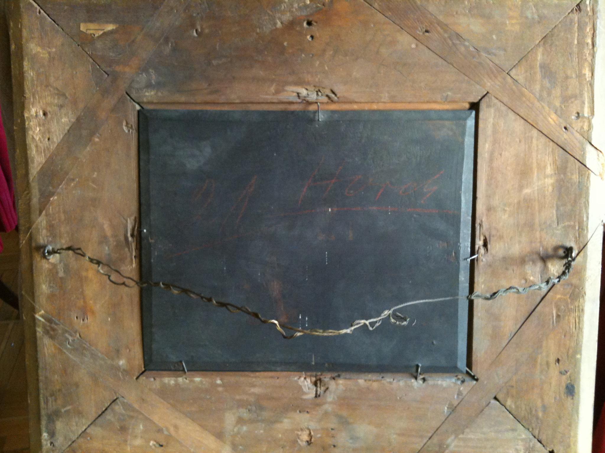 Tierszene, Öl auf Holz, unten links signiert (Grau), Landscape Painting, von Coignard Louis